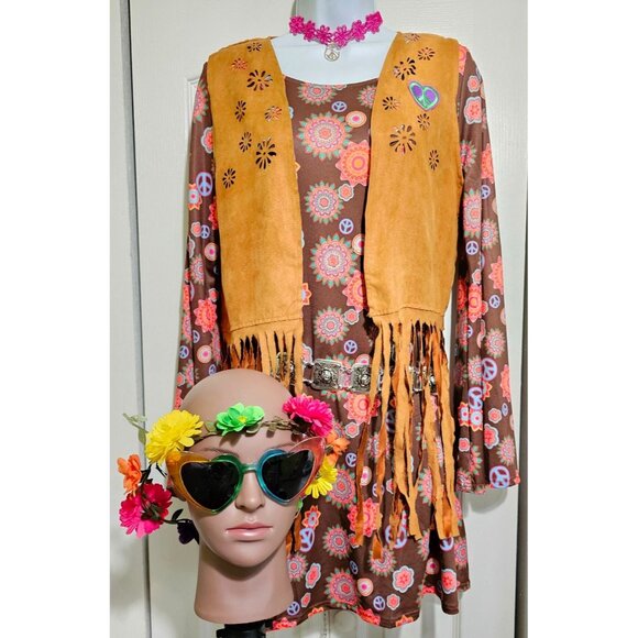 Spirit Dresses & Skirts - Hippie Costume Groovy 60s 70s Flower Power Crown Dress Vest Hippy Psychedelic